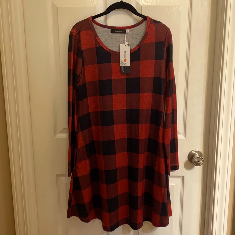 New with tags women’s size small dress red and black buffalo plaid Christmas